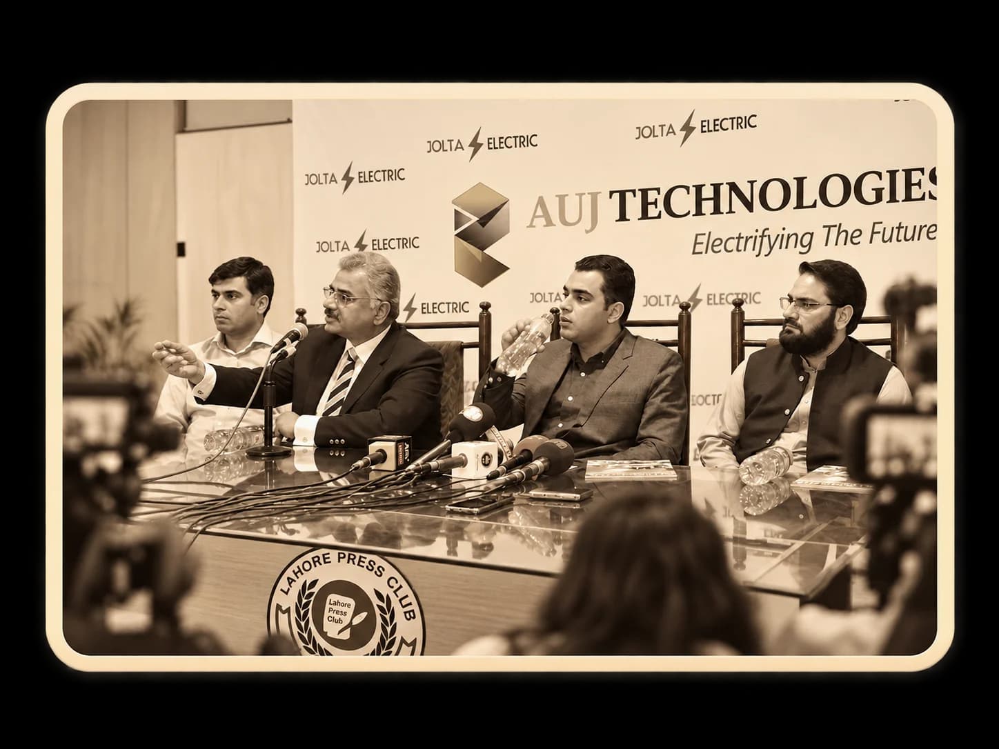 Electric mobility press conference panel at Lahore Press Club