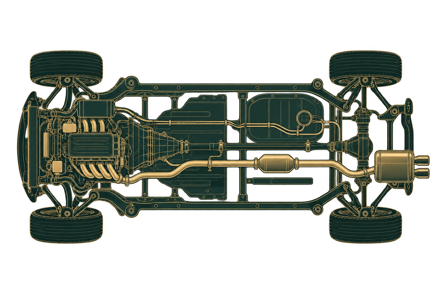 Internal-combustion vehicle platform viewed from above