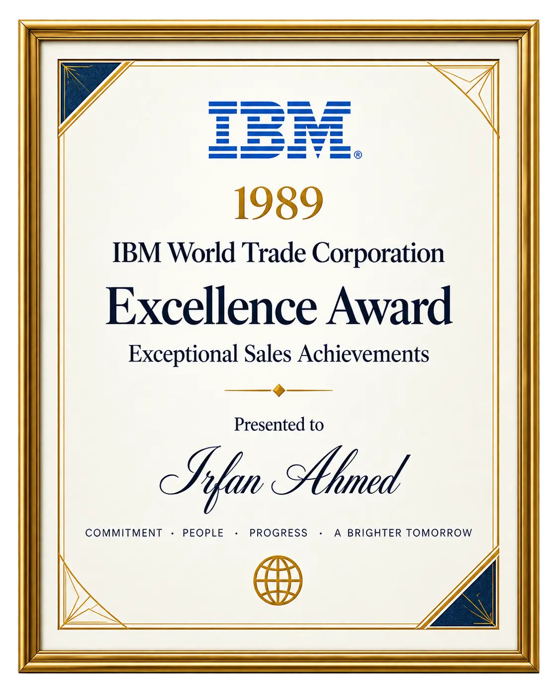 IBM World Trade Corporation Excellence Award 1989